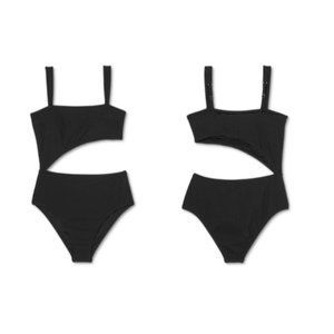 Shade & Shore Women's Size Small Ribbed Cut Out 1 Piece Black Swimsuit